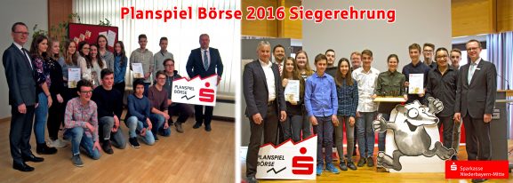 Siegerehrung Collage für Planspiel Börse in Straubing und Dingolfing bei der Sparkasse